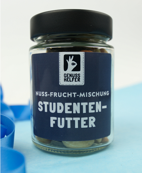 Bremer Gewürzhandel, Studentenfutter, 100 g Glas, Standardetikett Bremer Gewürzhandel, Studentenfutter, 100 g Glas, Standardetikett