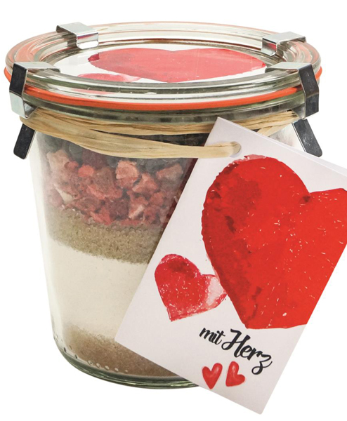 Hof Löbke, Backmischung Erdbeer-Schoko Mit Herz 580ml Weckglas Hof Löbke, Backmischung Erdbeer-Schoko Mit Herz 580ml Weckglas