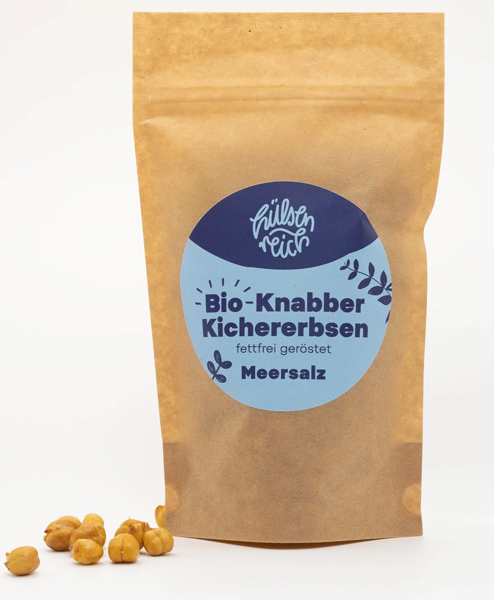 Huelsenreich, Bio-Knabber Kichererbsen mit Meersalz, 90g, Papier Huelsenreich, Bio-Knabber Kichererbsen mit Meersalz, 90g Papier