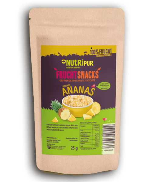 NutriPur, Gefriergetrocknete Ananas BITS, große Stücke 25g NutriPur, Gefriergetrocknete Ananas BITS, große Stücke 25g