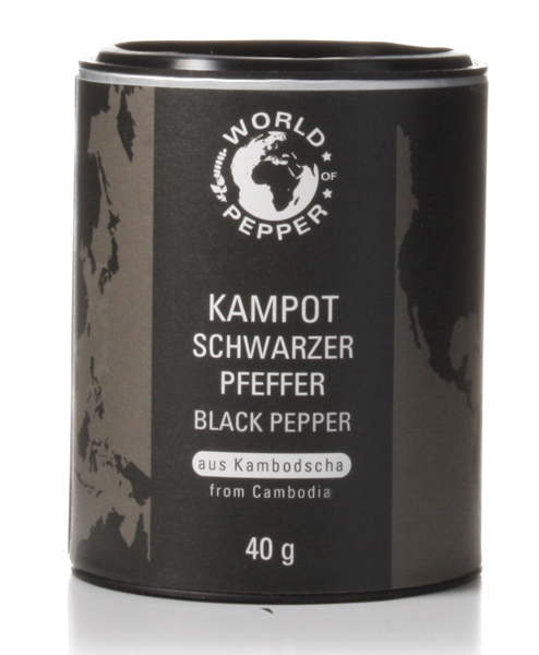 World of Pepper, Kampot Pfeffer schwarz, 40 g Ganze Pfefferkörner mit kräftiger Schärfe ist unverzichtbar in vielen Gerichten