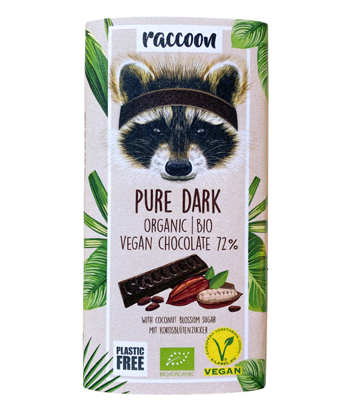 raccoon, Pure Dark Tafelschokolade 40 g, BIO, VEGAN