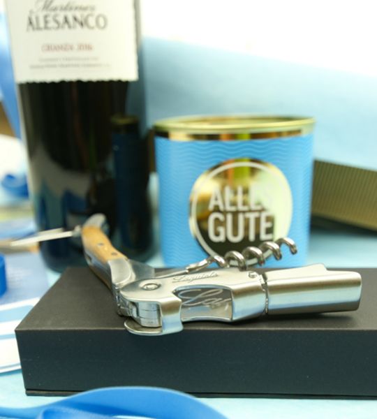 Weingeschenk mit Laguiole Kellnermesser