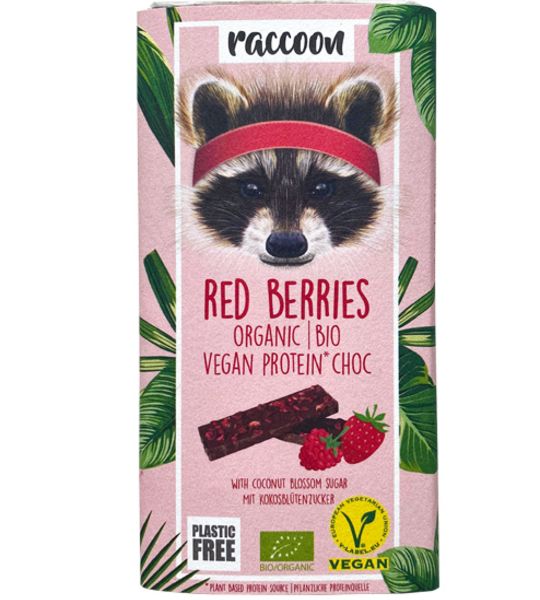 raccoon, Red Berries Tafelschokolade 40 g, BIO, VEGAN