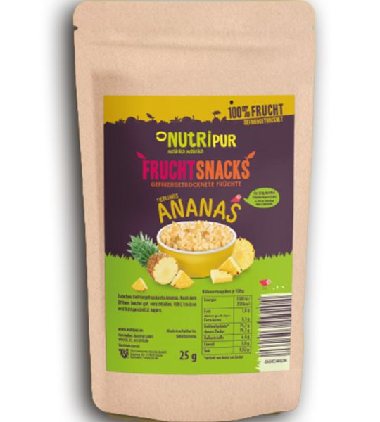 NutriPur, Gefriergetrocknete Ananas BITS, große Stücke 25g