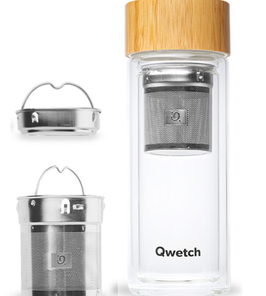 Tea2Go Glas mit Bambusdeckel 320 ml 2fach Filter