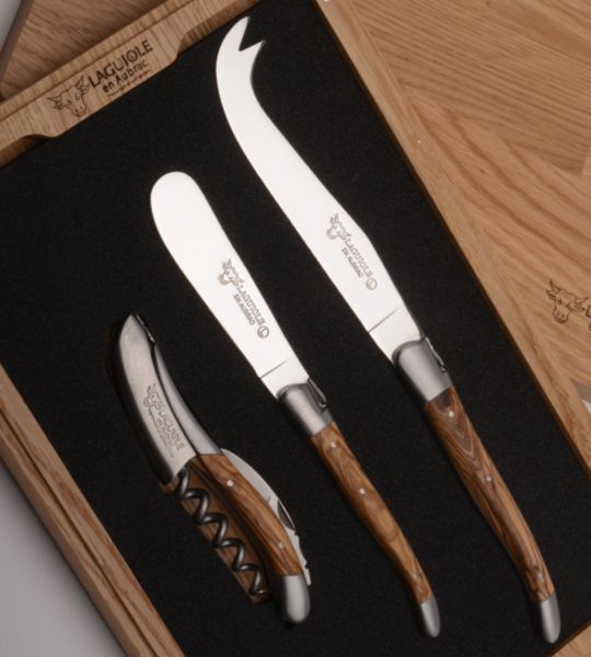 LeA Käse- und Wein Set Olivenholz